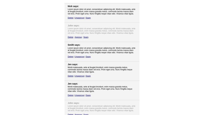 jQuery: manage blog comments