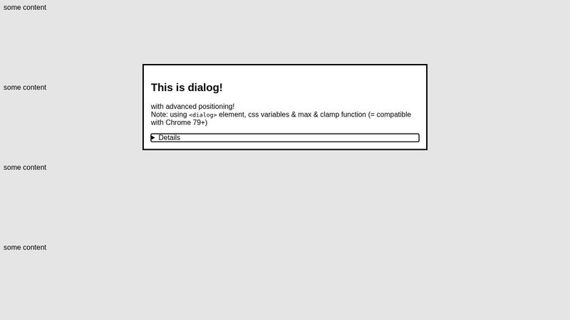 Advanced dialog positioning (CSS only!)