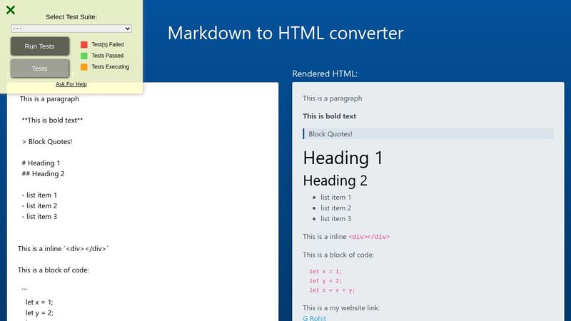 Markdown to HTML converter (FreeCodeCamp)