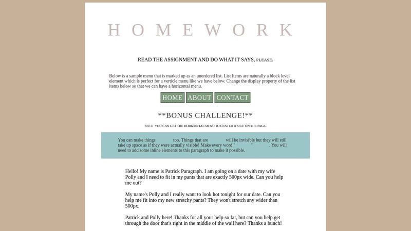 CSS Layouts (part1) HOMEWORK!!