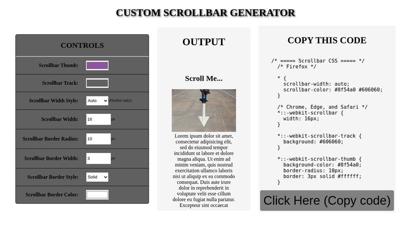 Create Custom Scrollbar Generator