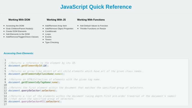 JavaScript Reference Cheat Sheet