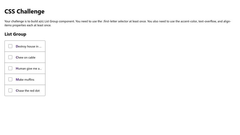 CSS Challenge - List Group