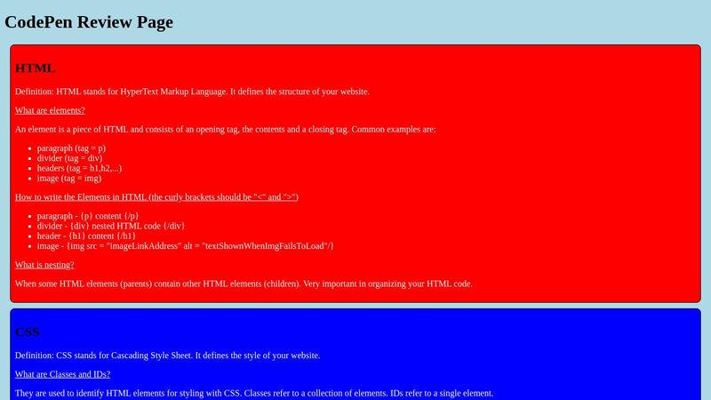 CodePen Review Page