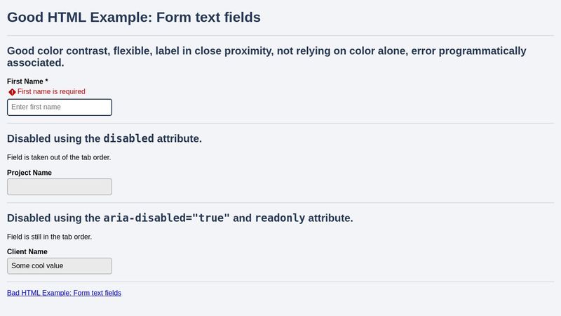 Good HTML Example : Form text fields