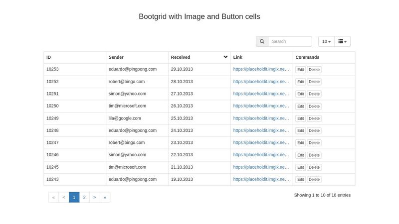 Bootgrid with Image and Button cells