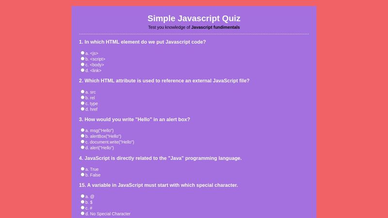Simple Javascript Quiz