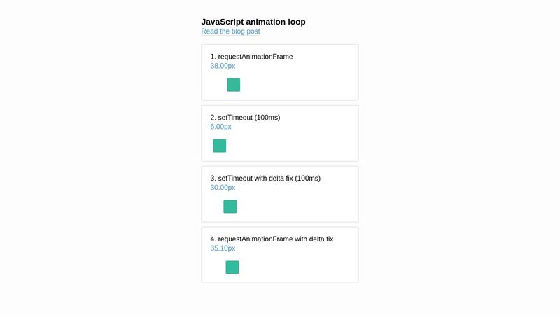 JavaScript animation loop - step 4 (all examples combined)