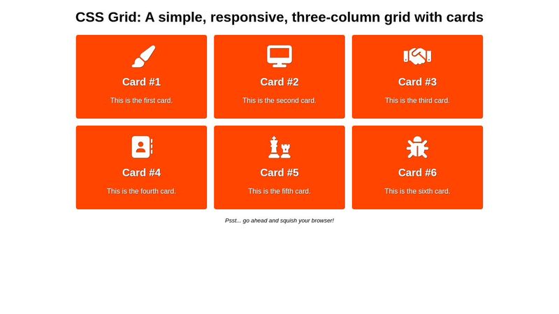 CSS Grid: A simple, responsive, three-column grid with cards.