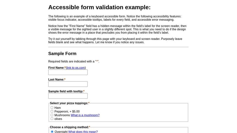 Accessible Form Validation Example