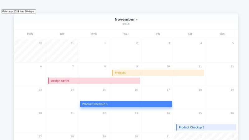 CSS Calendar Example