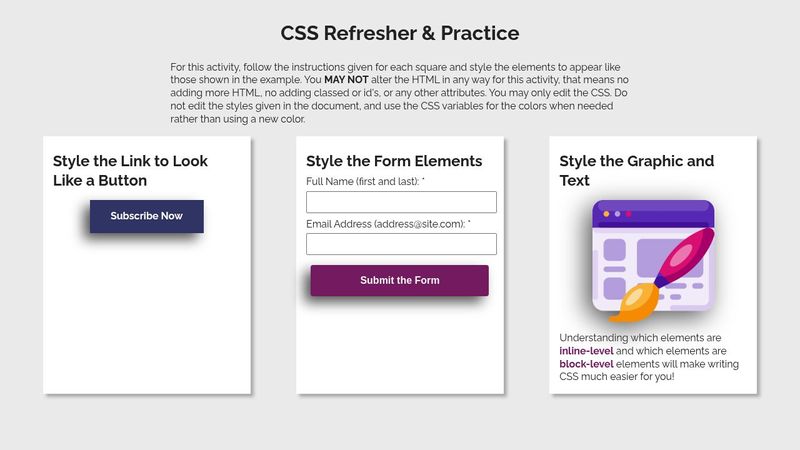 CSS Refresher and Practice - Mini Activity - STARTER