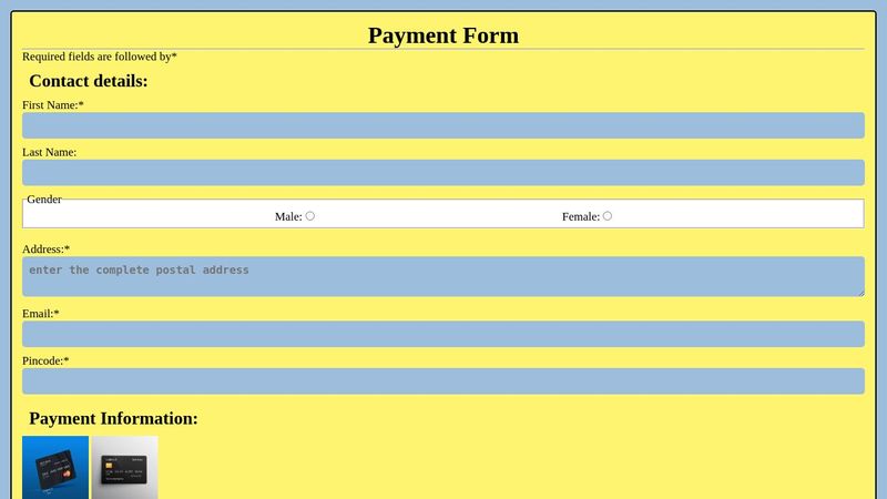 payment form sample using html,css