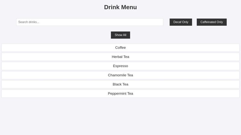 JavaScript Filters Challenge: Enhanced Beverage Menu