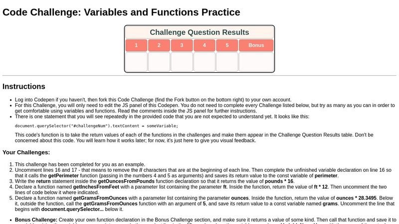 Code Challenge: Variables and Functions Practice