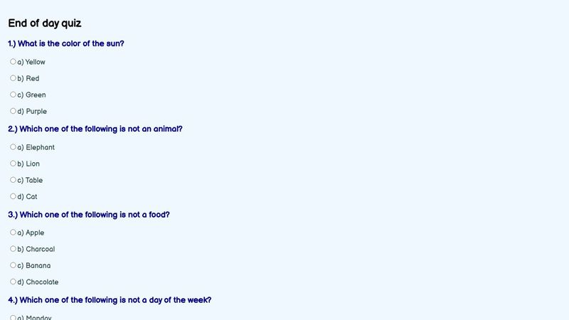 Multiple choice quiz with html, css and javascript