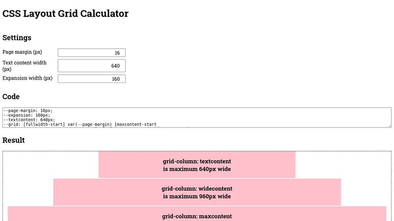 CSS Layout Grid Calculator