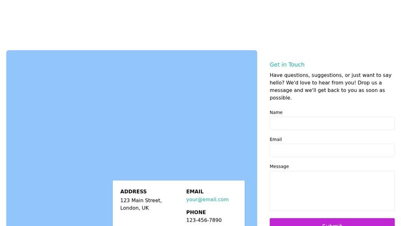 Tailwind css styled google map with contact form