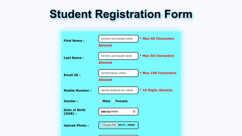 Registration Form Using HTML, CSS & Javascript