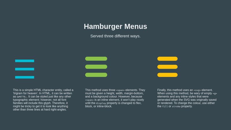 Hamburger Menus (Three Different Ways)