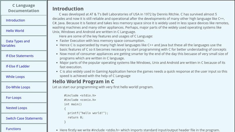 C LANGUAGE DOCUMENTATION
