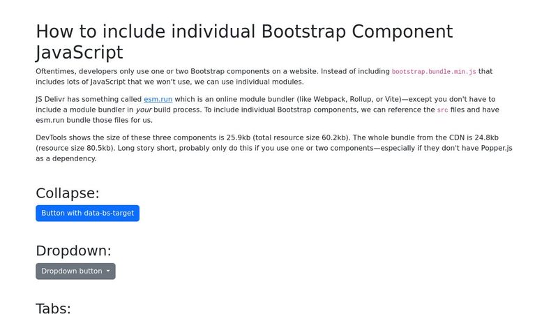 How to include JavaScript for individual Bootstrap components (instead ...