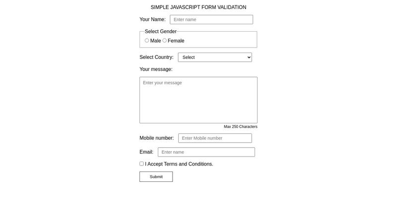 Java script form validation