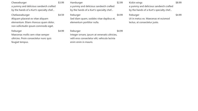 JavaScript Restaurant Style Menu