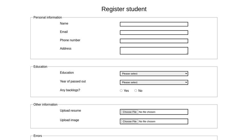 Form example - Student registration