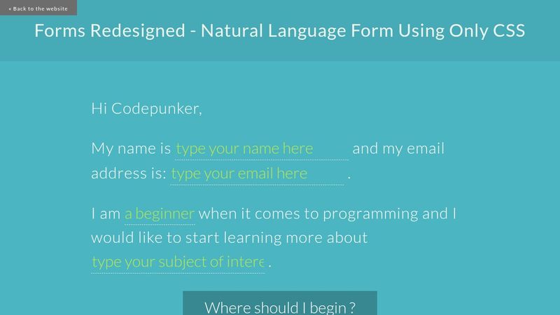 Forms Redesigned - Natural Language Form Using Only CSS 3 And HTML 5