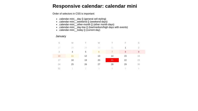 CSS-only Responsive calendar: mini