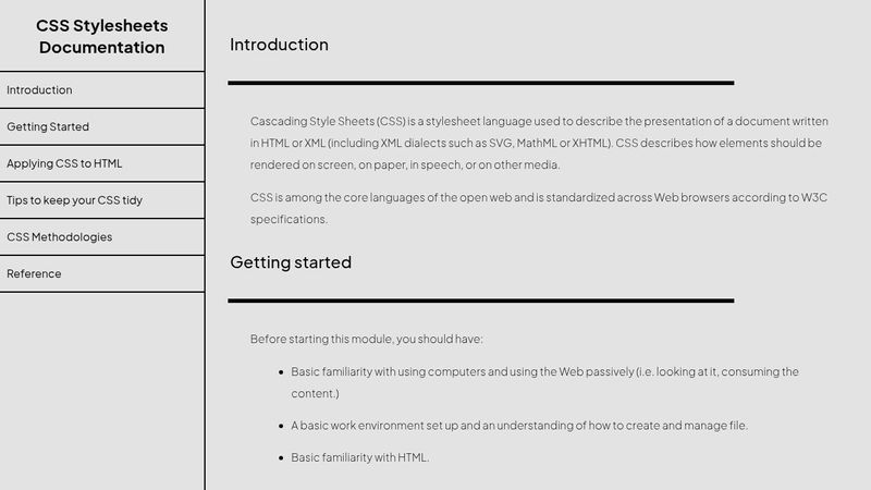 CSS Stylesheets Documentation Page