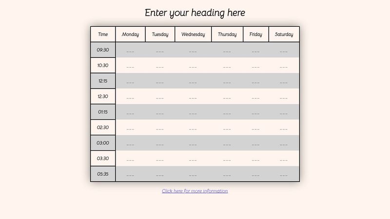University Time Table Template