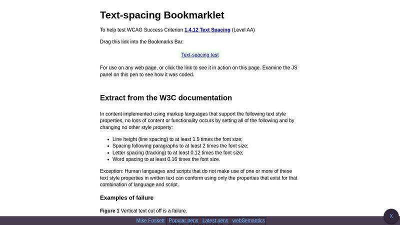 Bookmarklet to help meet WCAG 1.4.12 Text Spacing