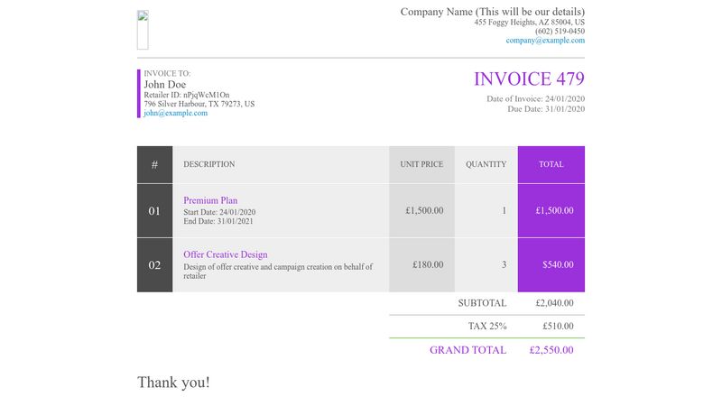 Retailer Invoice Template