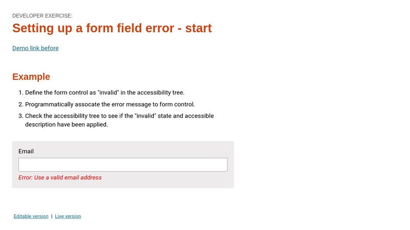 DEVELOPER EXERCISE: Setting up a form field error - start