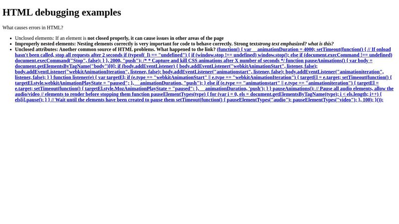 HTML Debugging Examples