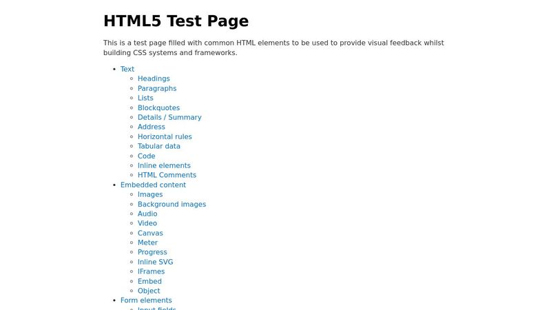 All semantic HTML tags (Water.css)