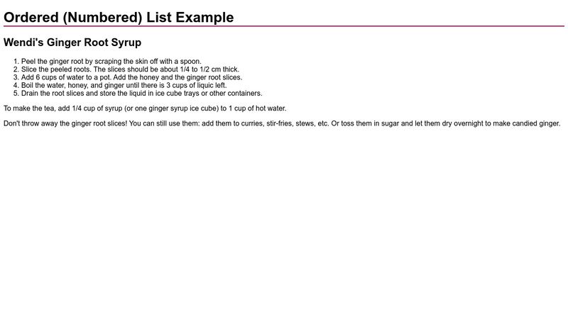 C Ordered List Example