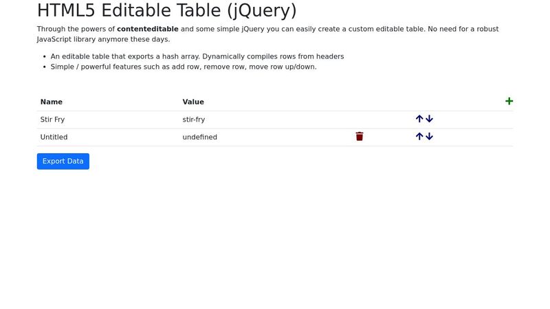 HTML5 Editable Table (jQuery)