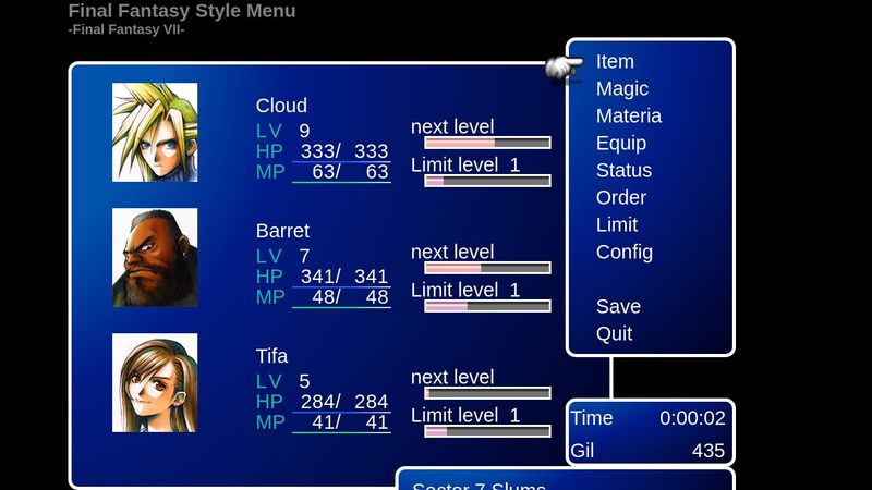 Final Fantasy VII menu