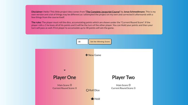Pig Game - Full Javascript Course Project