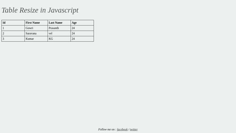 Table resize in javascript