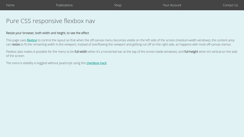 Pure CSS responsive flexbox nav