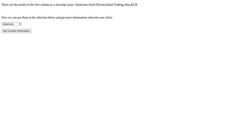 Javascript select column items, put them in an array, make them a HTML ...