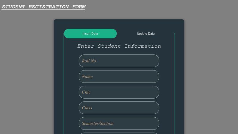 Simple Student Registration Form (HTML + CSS Only)