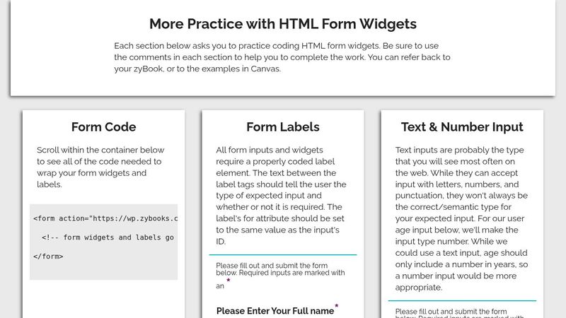 More Practice with HTML Form Widgets - STARTER - PLEASE FORK
