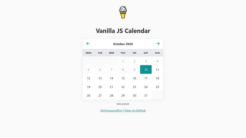 Vanilla Calendar Default Selected Date