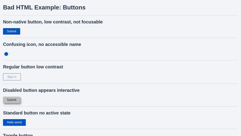 Bad HTML Example : Buttons
