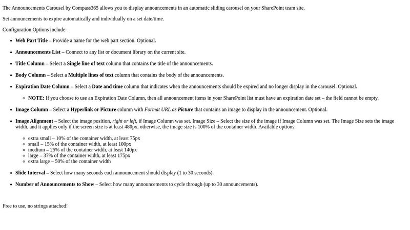 Announcements Carousel HTML